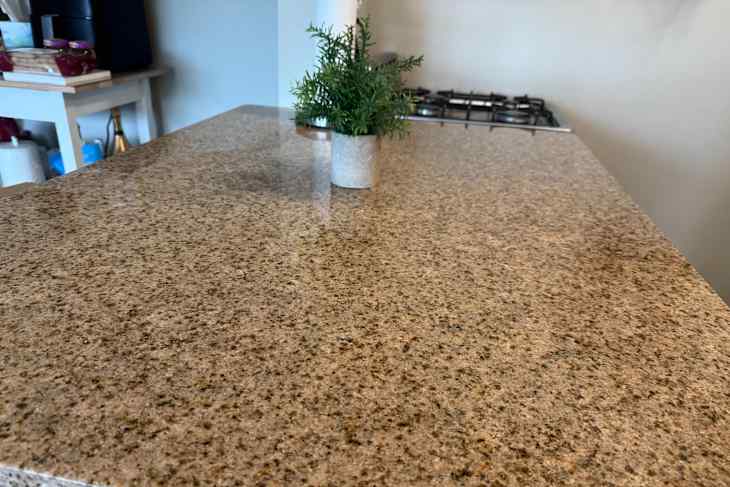 Kitchen counter cleaned after using 1 minute rule.