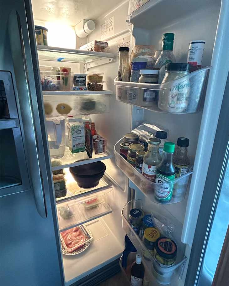 Organized refrigerator using quadrant storage method.