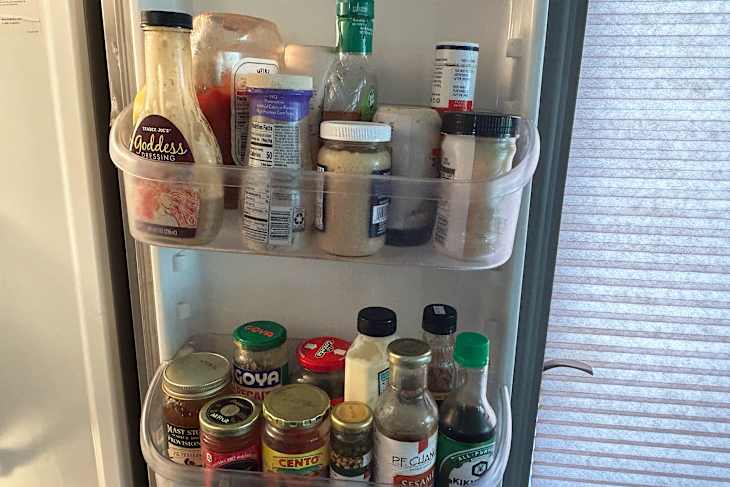 Condiments in refrigerator door after using quadrant method.