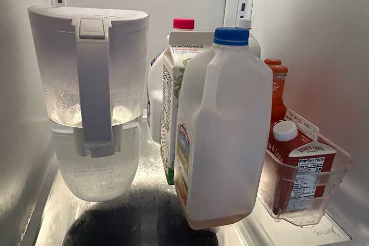 Beverages in fridge after using quadrant storage trick.