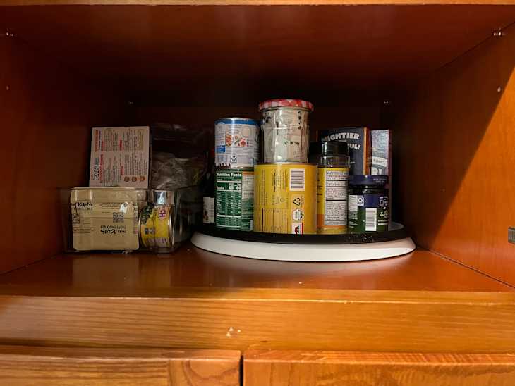 Pantry items on lazy susan.
