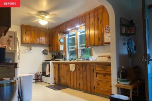 This Kitchen Had âKnotty Pine Overloadâ â Until Its Chic Green Cabin Makeover