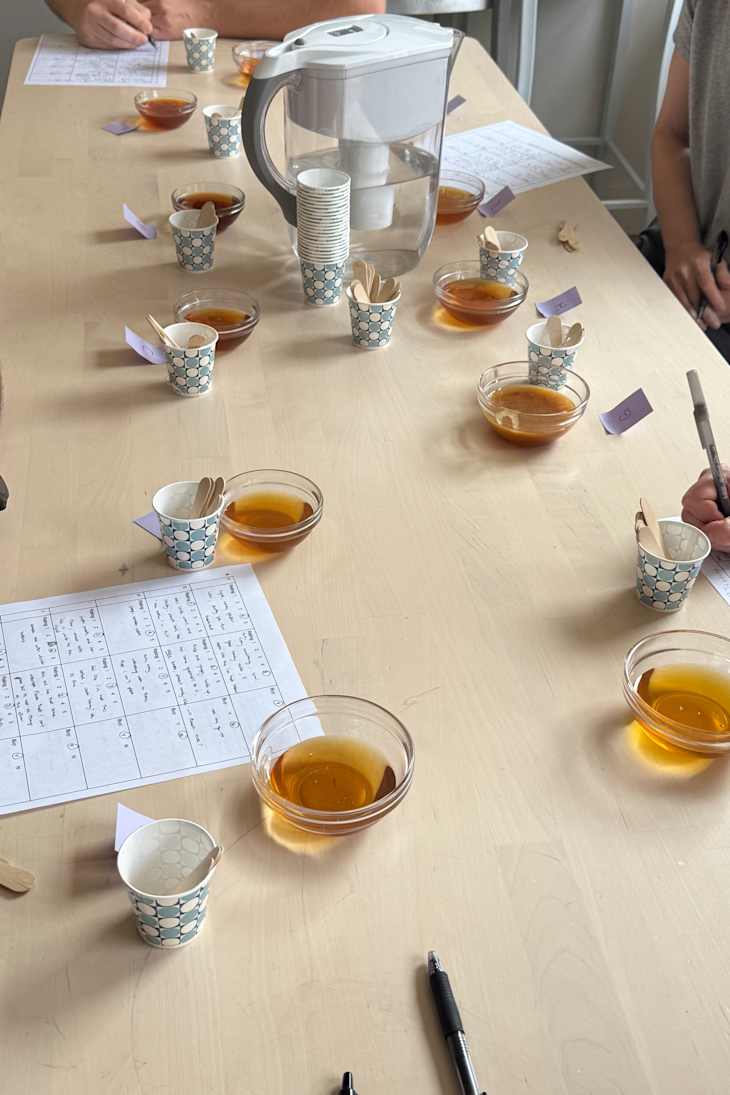 Honey taste testing.