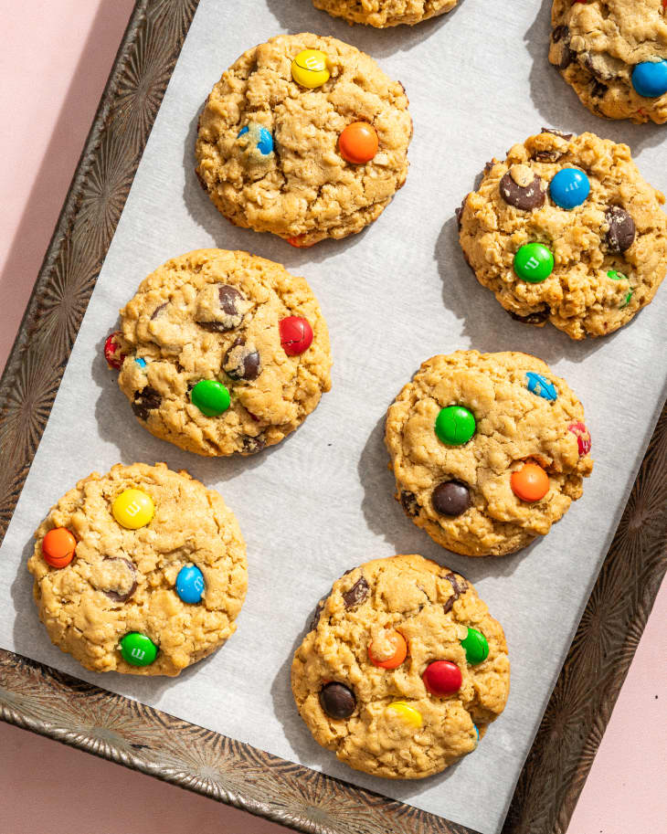 monster cookies on a baking dish