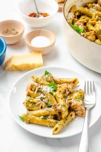 Chicken Pasta with Basil Pesto Dressing