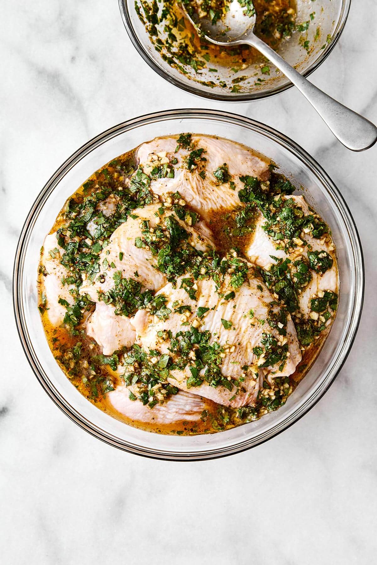 Grilled Chicken Salad Garnished with Cilantro-Lime Dressing