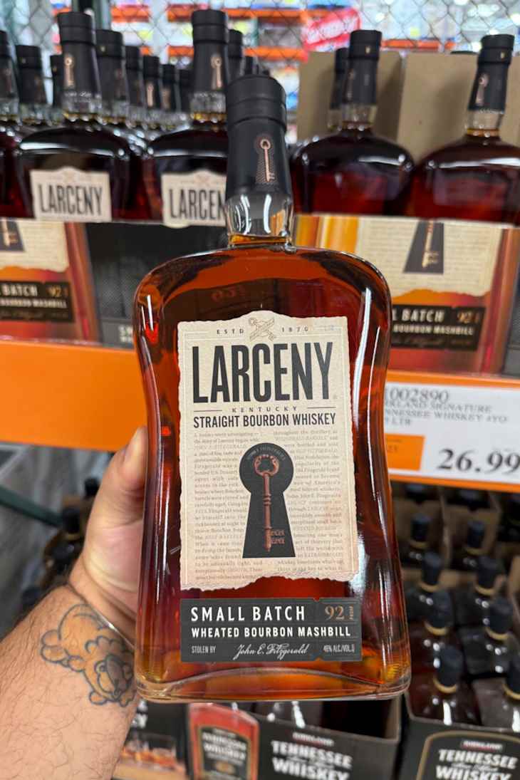 Bottle of Larceny Straight Bourbon Whiskey.