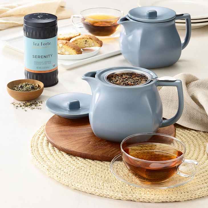 Tea Forte Stone Blue Fiore Teapot with Infuser
