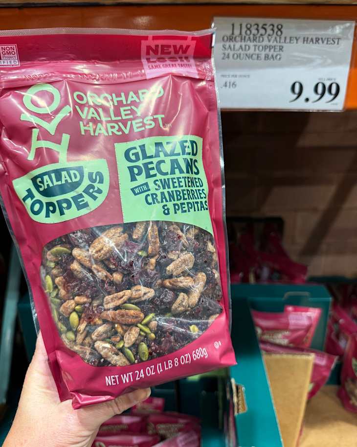Orchard Valley Harvest Salad Toppers Glazed Pecans with Sweetened Cranberries & Pepitas in costco store