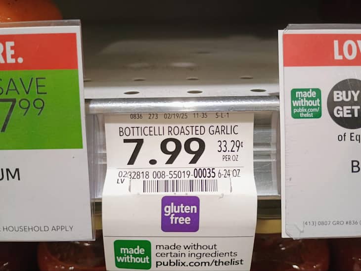 Price tag for Botticelli marinara sauce.