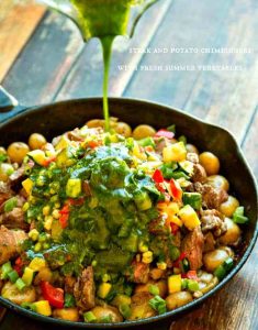 Steak and Sweet Potato Salad topped with Chimichurri Sauce