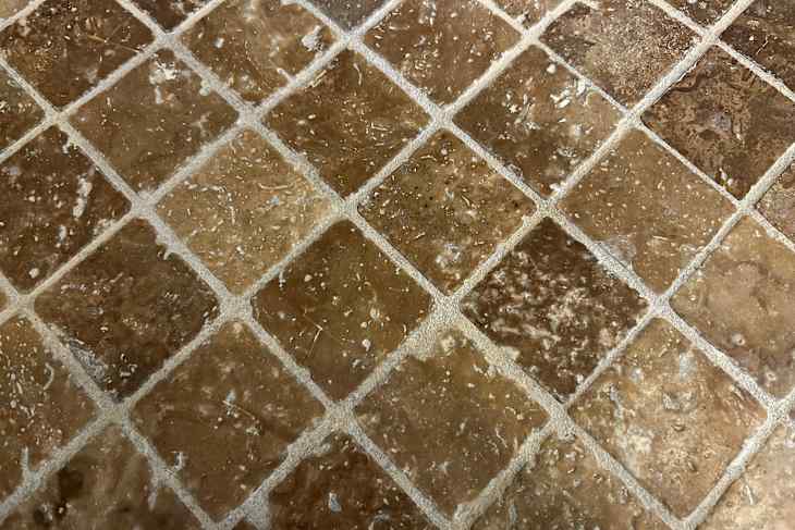 Old kitchen backsplash before grout renew colorant