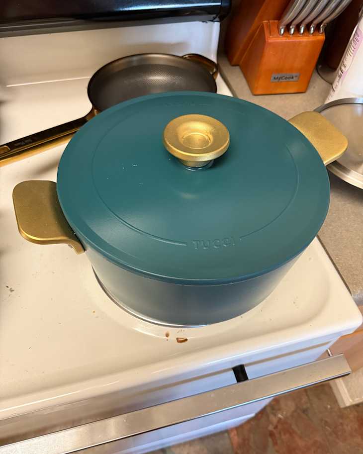 Lid on top of GreenPan™ Stanley Tucci™ Ceramic Nonstick Dutch Oven.