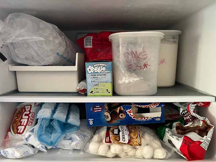 Flour and pantry items in freezer