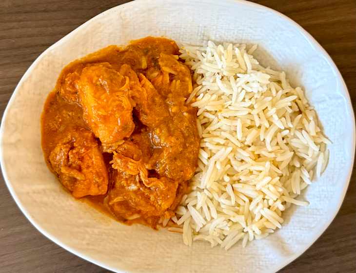 Plate of Trader Joe's Chicken Tikka Masala.