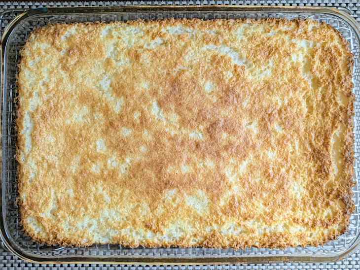 Light and airy pineapple angel food cake made with only two ingredients.