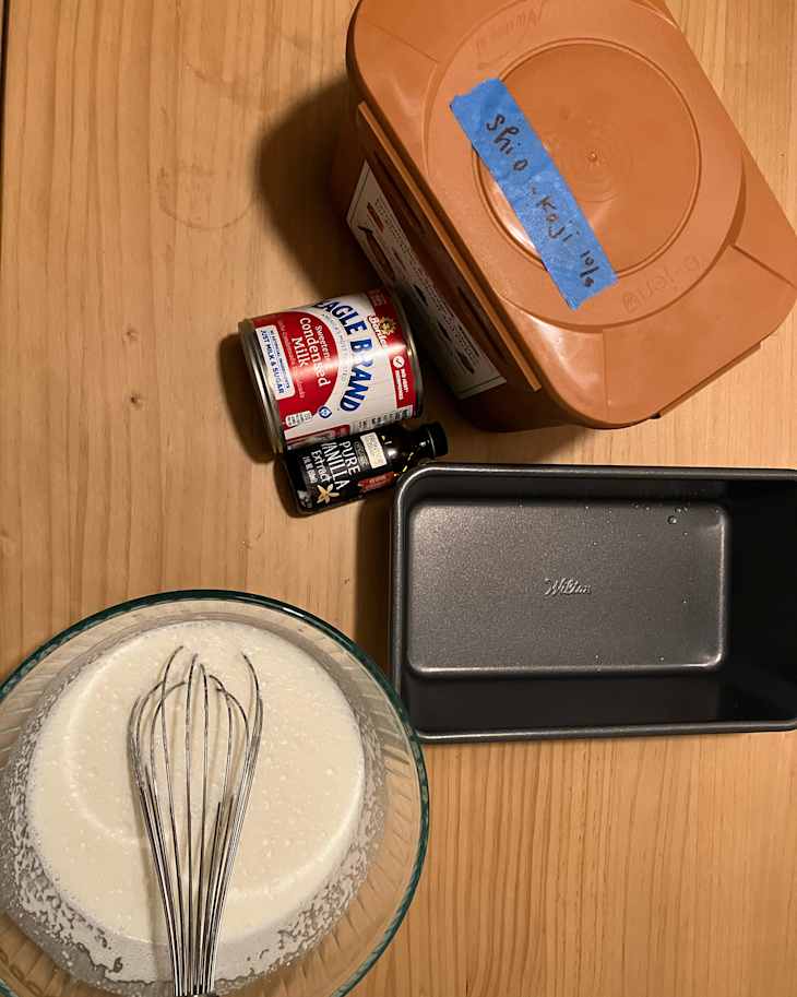Ingredients laid out to make rice koji ice cream.