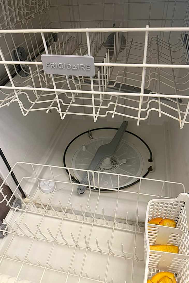 Orange peels in a dishwasher.