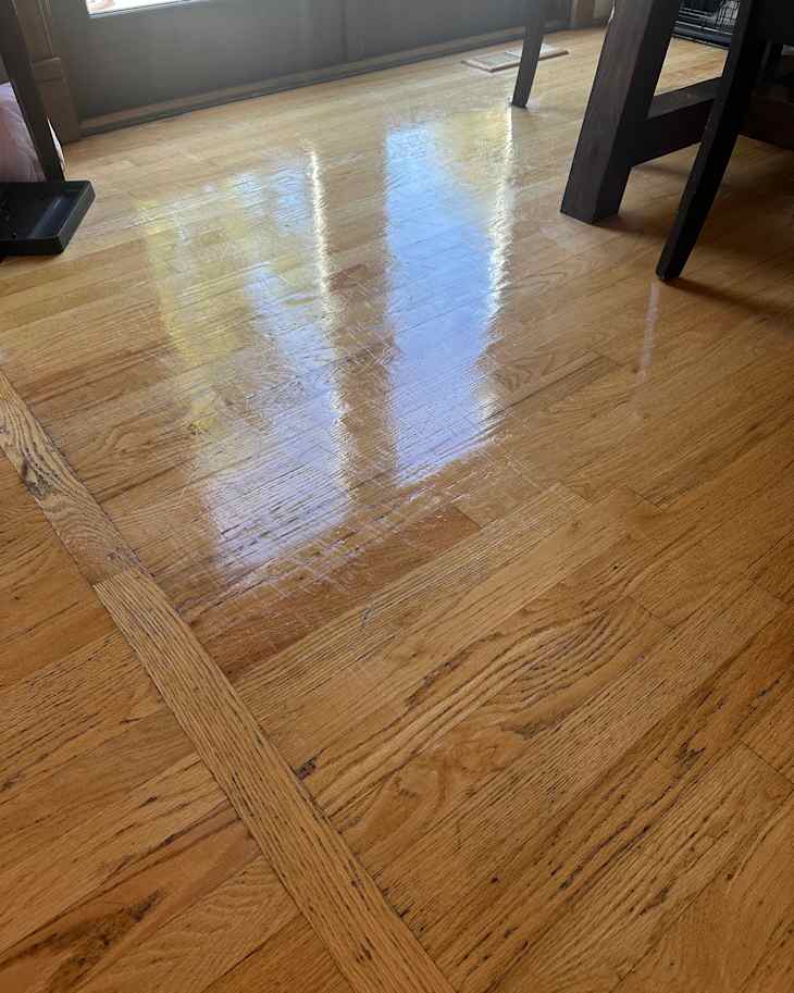 Cleaned kitchen floors after mopping with steam vac.