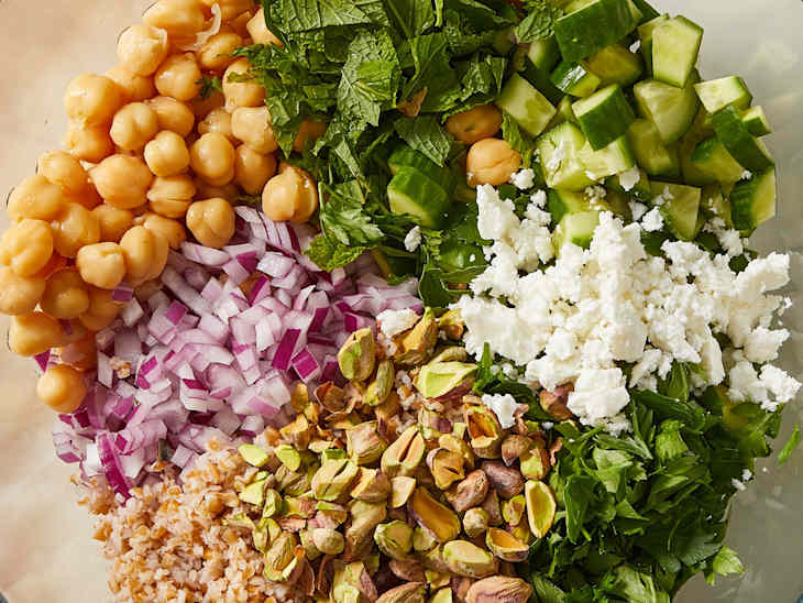 salad ingredients in a bowl pre mixed