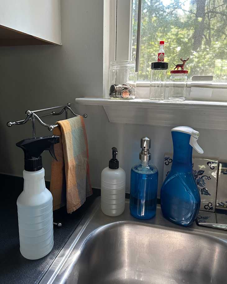 Labels taken off kitchen cleaning products.
