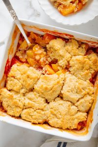 Peach Cobbler Showcasing a Crispy Almond Topping