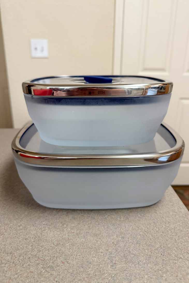 Frosted glass storage containers.