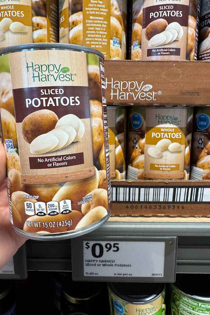 Sliced canned potatoes.