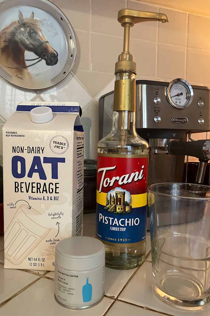 Ingredients used to make a craft matcha drink.