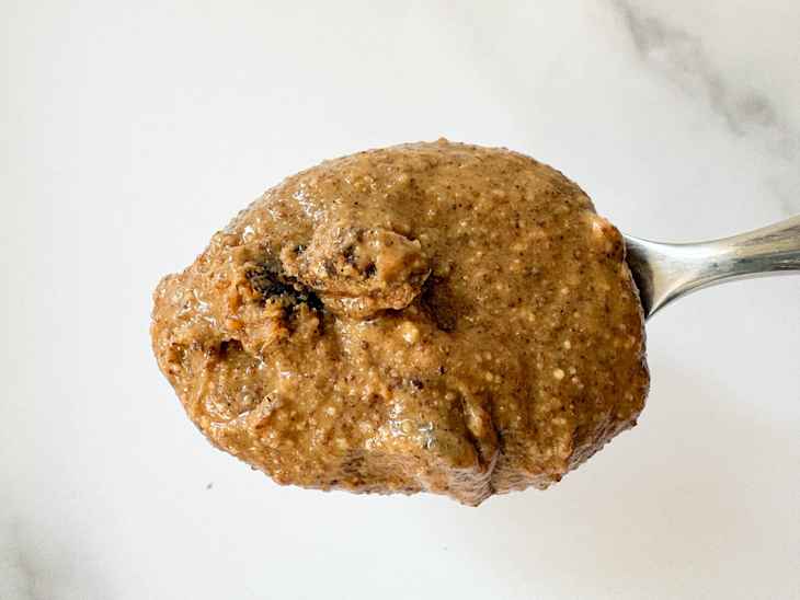 Big Spoon roasters sugar plum almond hazelnut butter on spoon.