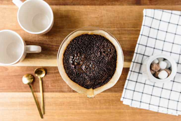 Coffee grounds in a filter.