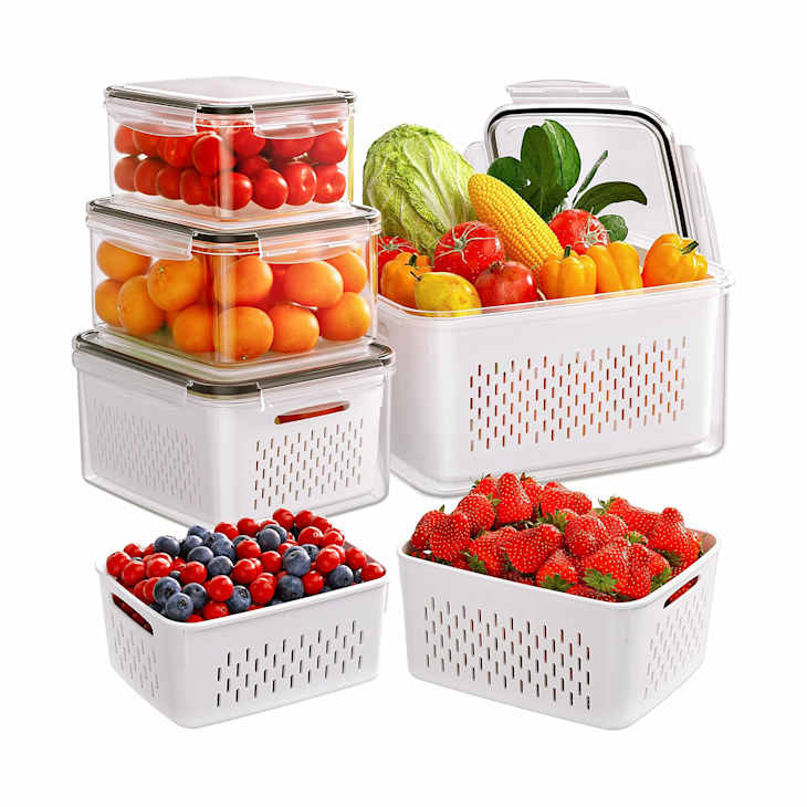 5-Pack Fruit Storage Containers for Fridge with Removable Colanders