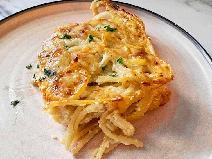 Serving of Alfredo Baked Spaghetti on plate