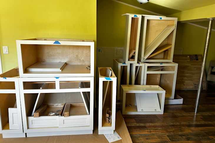 Partially assembled cabinets