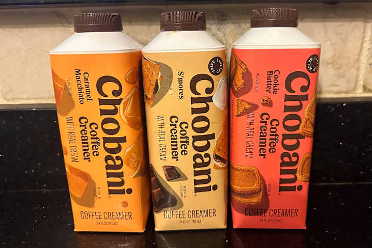 Chobani creamers in variety of flavors.