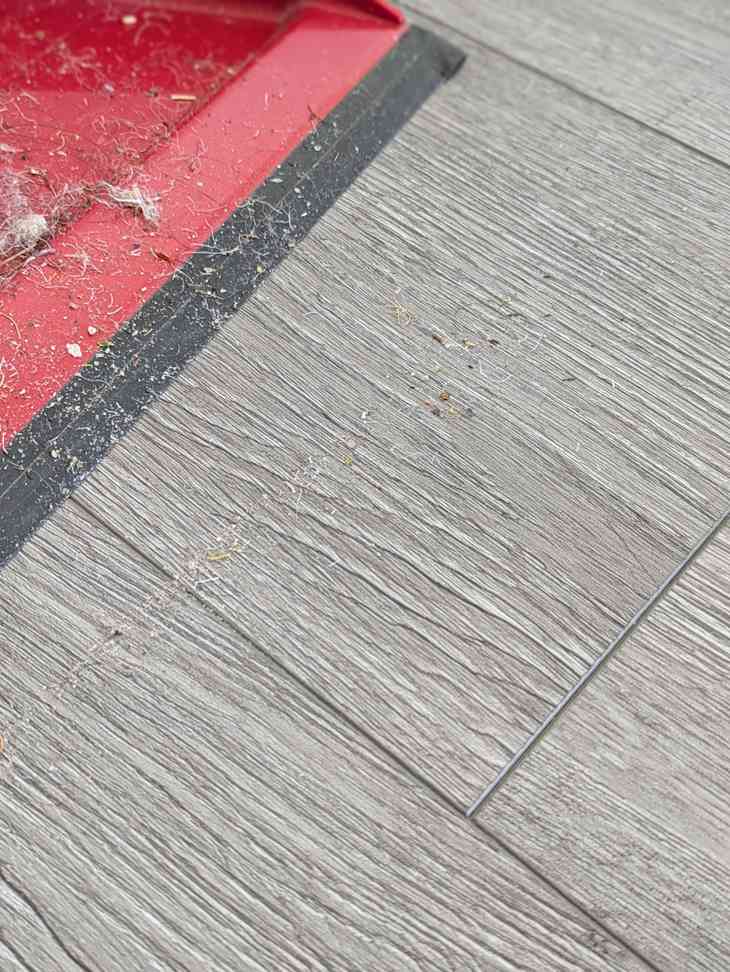 Dust and debris on floor.