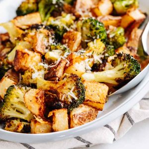 Oven-Roasted Potatoes Garnished with Crunchy Broccoli and Bacon