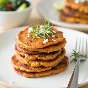 Roasted Sweet Potato Towers Accompanied by Chipotle Sauce