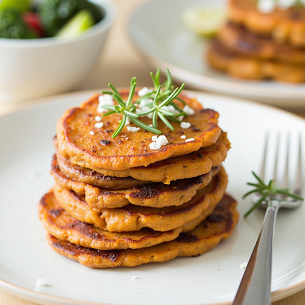 Roasted Sweet Potato Towers Accompanied by Chipotle Sauce