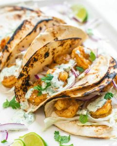Shrimp Tacos with Lush Cilantro Sauce Recipe