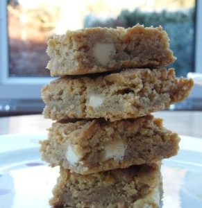 Blondies with White Chocolate Bites and Peppermint Stick