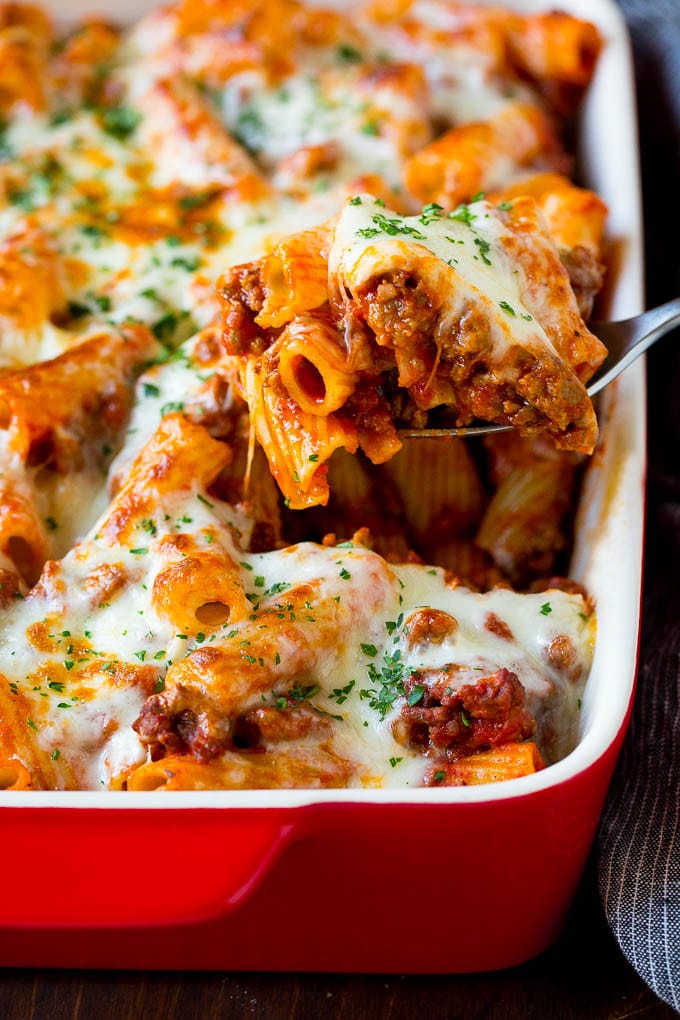 Rigatoni Pasta Casserole Baked in the Oven