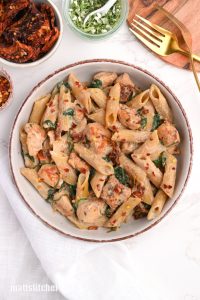 Creamy Chicken Pasta infused with Spinach and Pot Pie Tastes