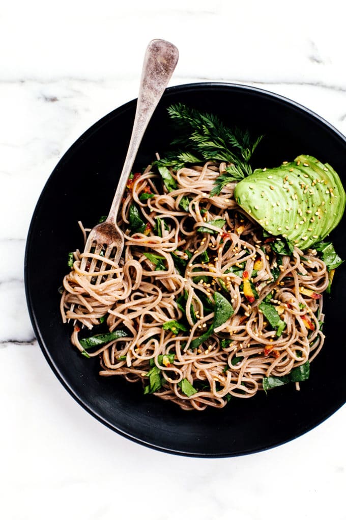 Soba Salad with Miso and Ginger-Glazed Eggplant and Broccoli