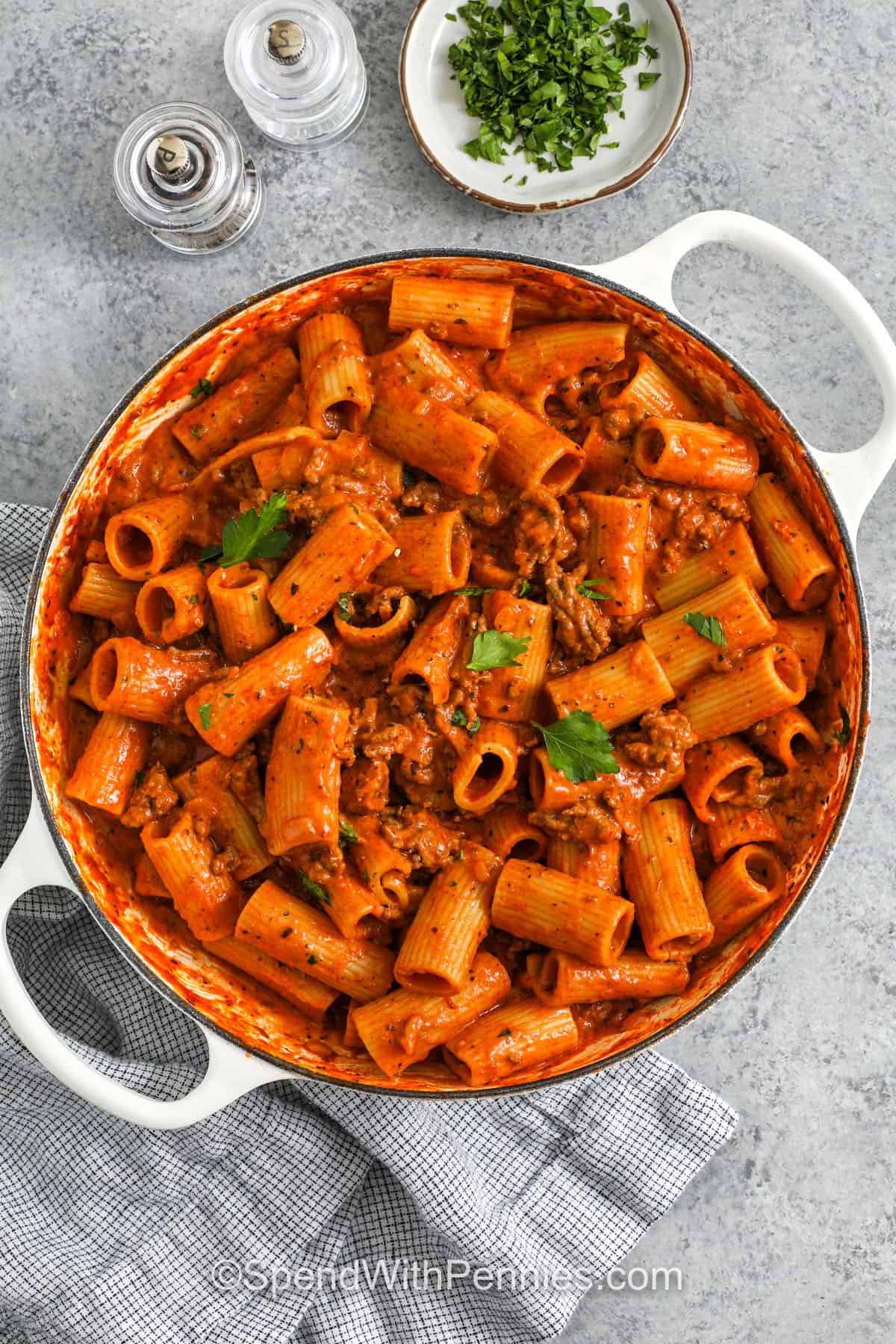 Creamy Tomato Beef Pasta Dish Prepared in 30 Minutes