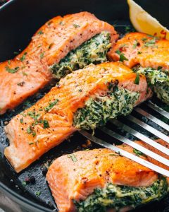 Salmon Stuffed with Spinach Filling