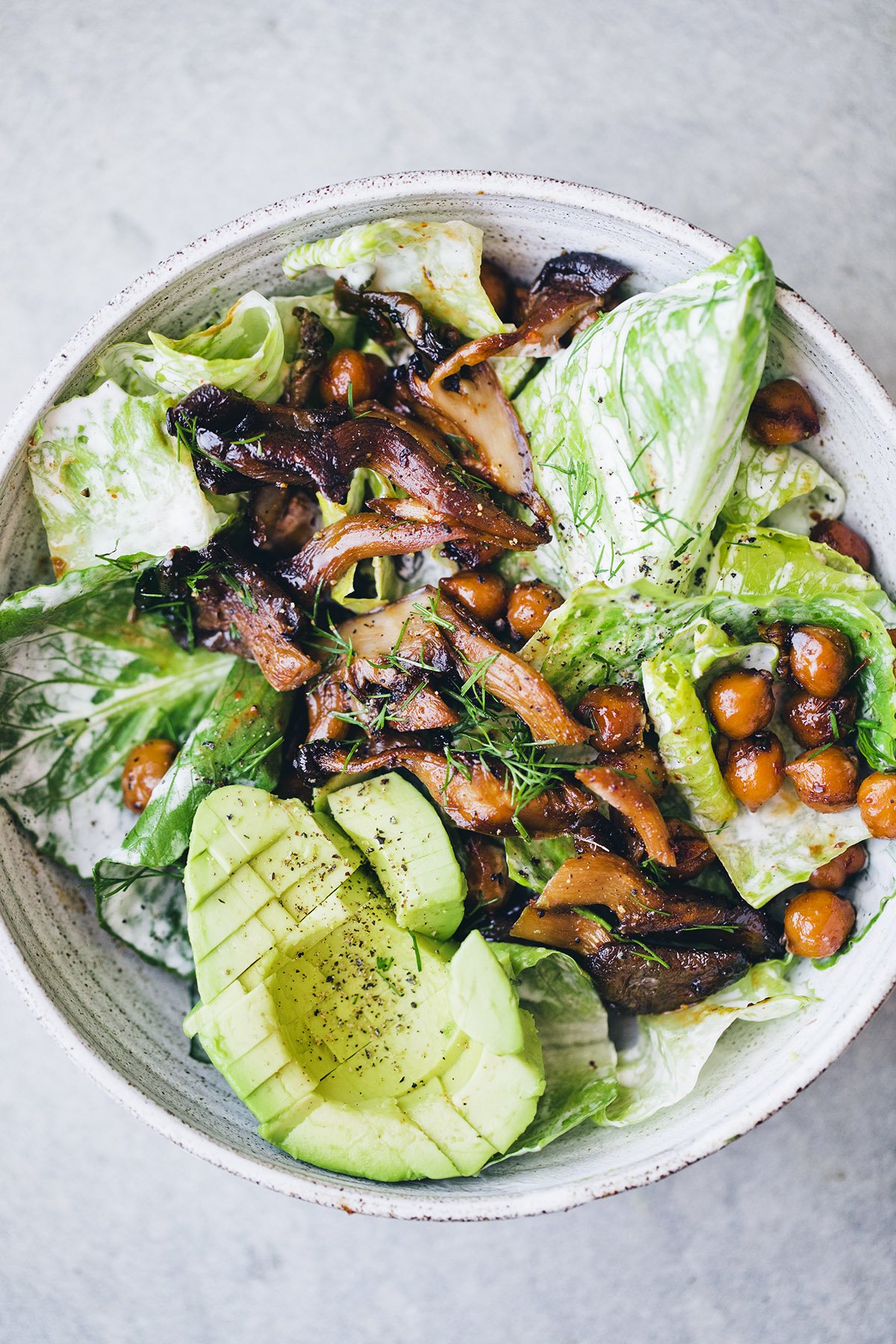 Vegan Caesar Salad featuring Oyster Mushrooms