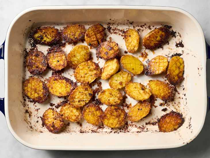 roasted potatoes on a sheet pan