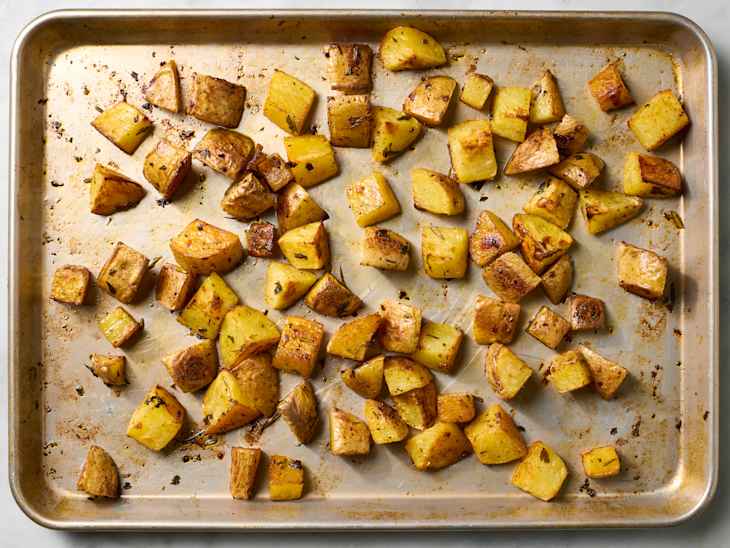 roasted potatoes on a sheet pan