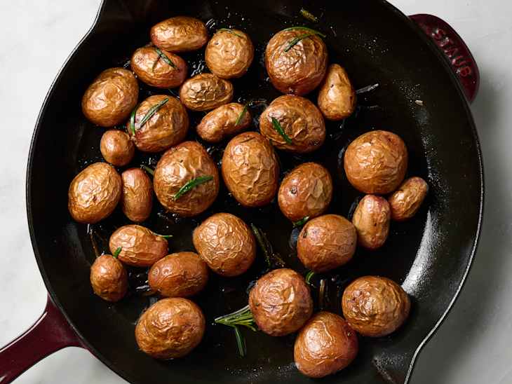 roasted potatoes in a cast iron